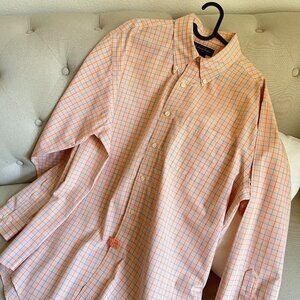 BROOKS BROTHERS Non-Iron Gingham Sport Shirt men size L orange